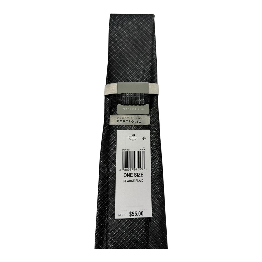 PERRY ELLIS Portfolio Men's Elegant Neck Tie Black color Micro Texture new - Picture 5 of 6
